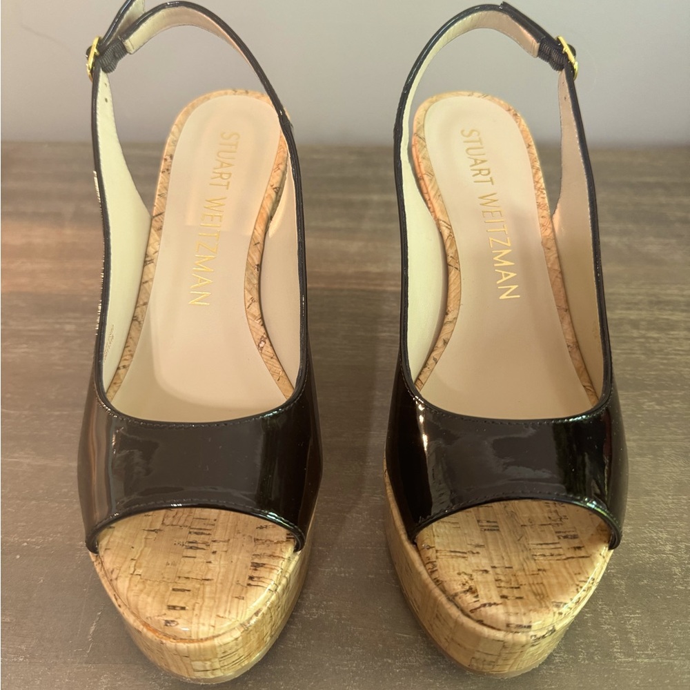 Brand New with tags, Stuart Weitzman black patent wedges. Size 9.5